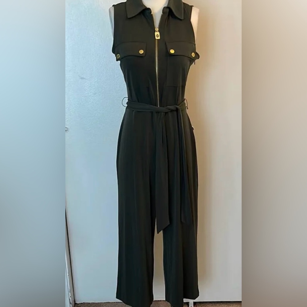 Michael Kors Black Belted Jumpsuit with Gold Zipper & Accents